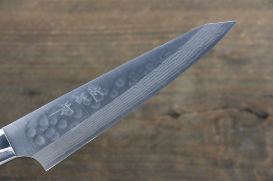 Takeshi Saji SRS13 Hammered Damascus Petty-Utility 130mm White Stone Handle - Seisuke Knife