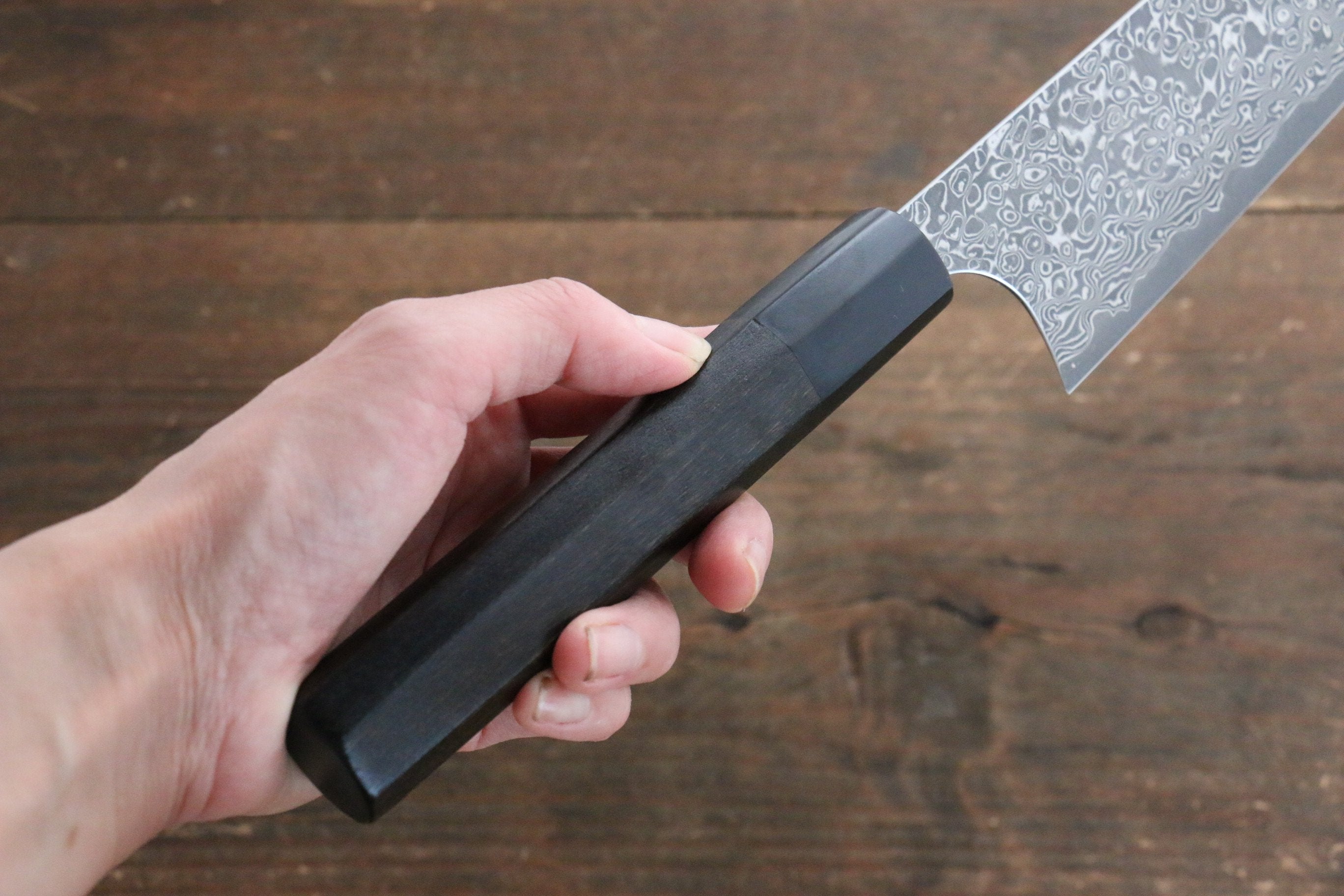 Yoshimi Kato VG10 Damascus Gyuto 210mm with Black Lacquered Handle with Saya - Seisuke Knife