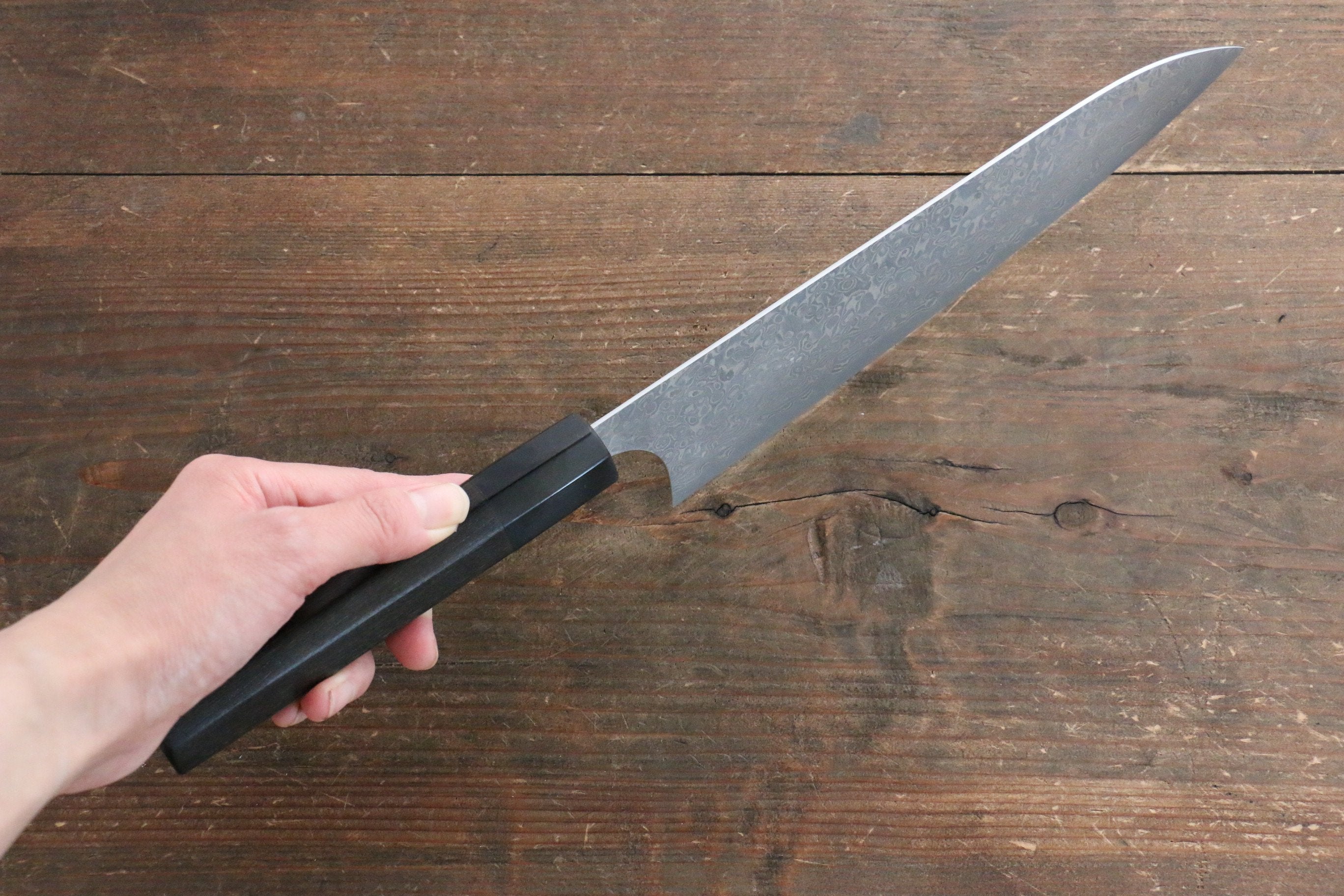 Yoshimi Kato VG10 Damascus Gyuto 210mm with Black Lacquered Handle with Saya - Seisuke Knife