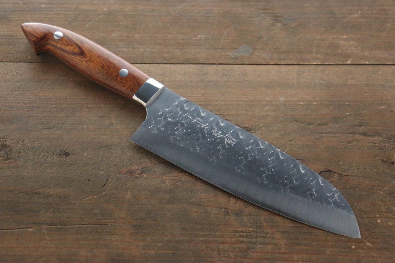 Takeshi Saji SRS13 Hammered Santoku 180mm Ironwood Handle - Seisuke Knife