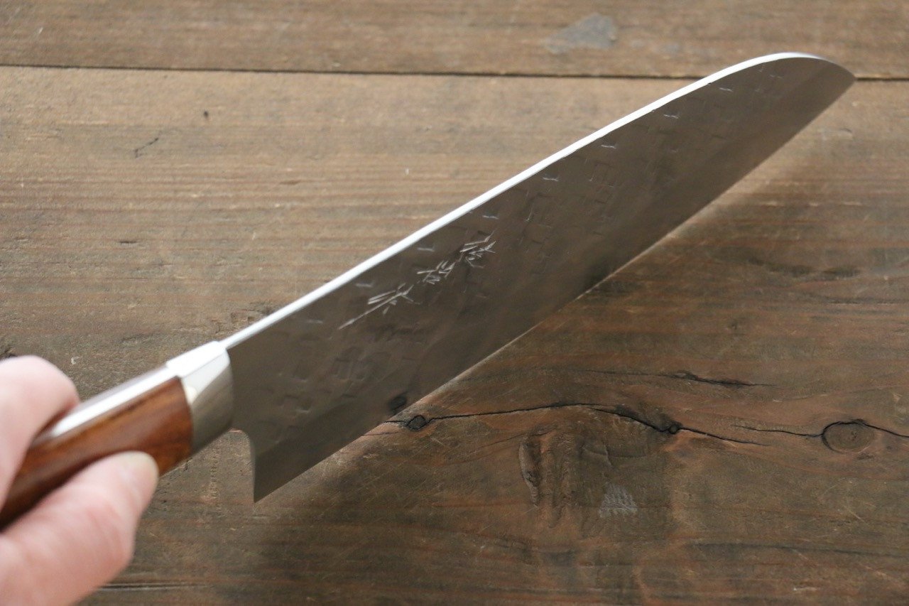 Takeshi Saji SRS13 Hammered Santoku 180mm Ironwood Handle - Seisuke Knife