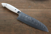  Takeshi Saji SRS13 Hammered Santoku 180mm White Stone Handle - Seisuke Knife