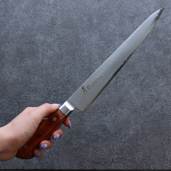 Sakai Takayuki VG5 Hammered Sujihiki 240mm Brown Pakka wood Handle - Seisuke Knife