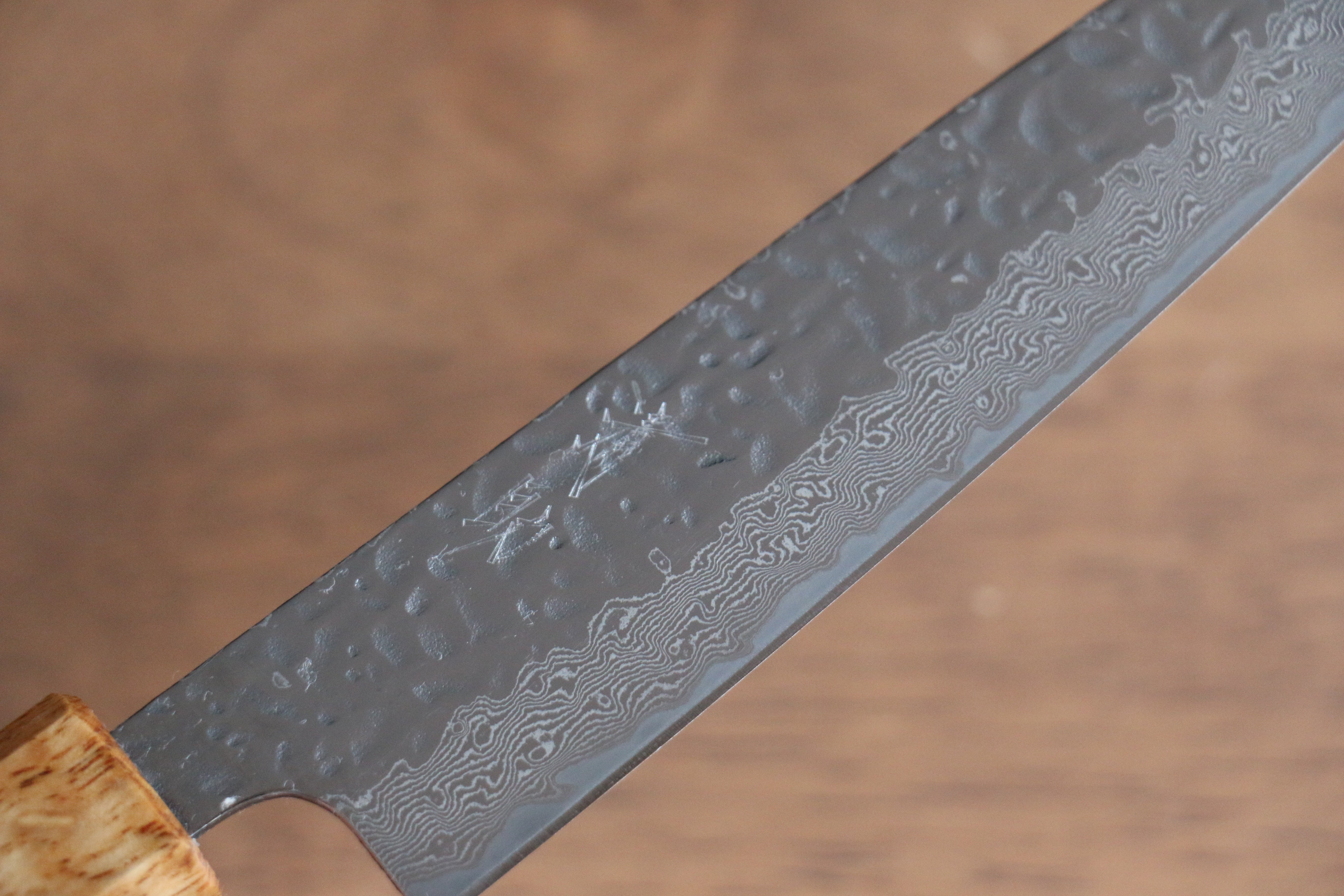 Seisuke Tsukikage AUS10 Migaki Hammered Damascus Petty-Utility 150mm Oak Handle - Seisuke Knife