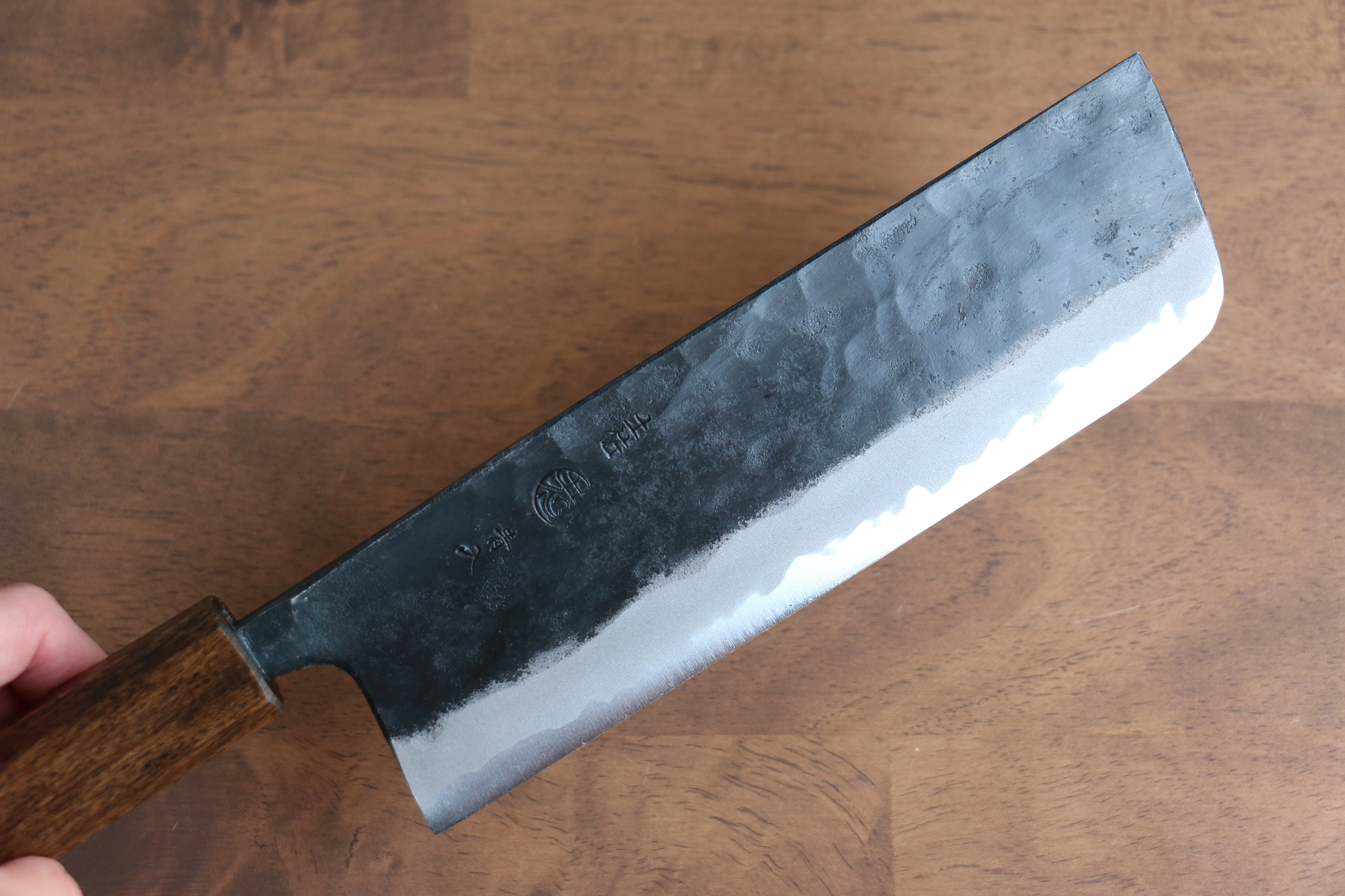 Kyohei Shindo Blue Steel Black Finished Nakiri 165mm with Lacquered Oak Handle - Seisuke Knife