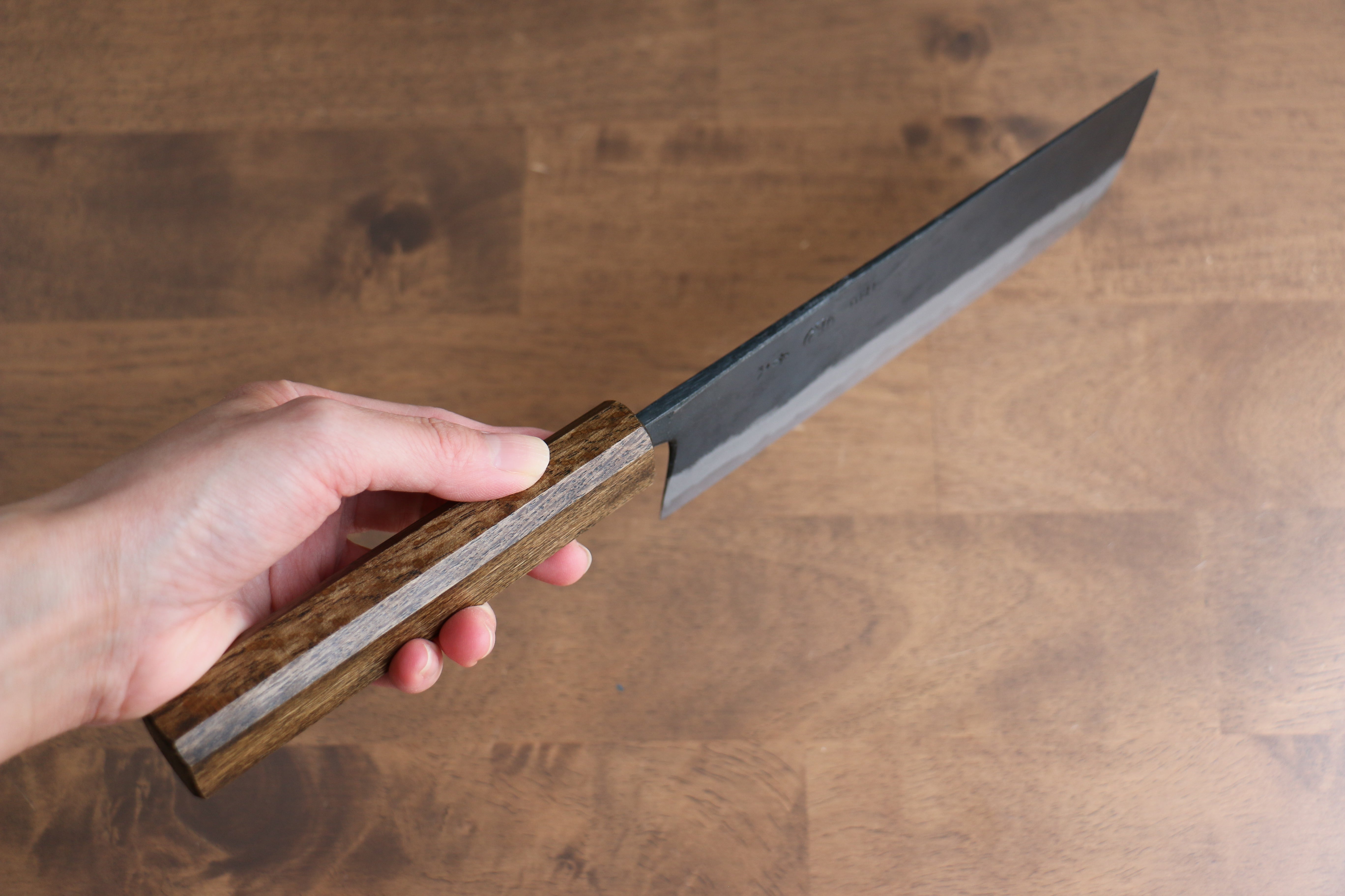 Kyohei Shindo Blue Steel Black Finished Nakiri 165mm with Lacquered Oak Handle - Seisuke Knife