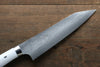 Takeshi Saji Coreless Diamond Finish Damascus Kiritsuke Gyuto 180mm White Stone Handle - Seisuke Knife - Slide 3