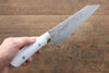 Takeshi Saji Coreless Diamond Finish Damascus Kiritsuke Gyuto 180mm White Stone Handle - Seisuke Knife - Slide 7