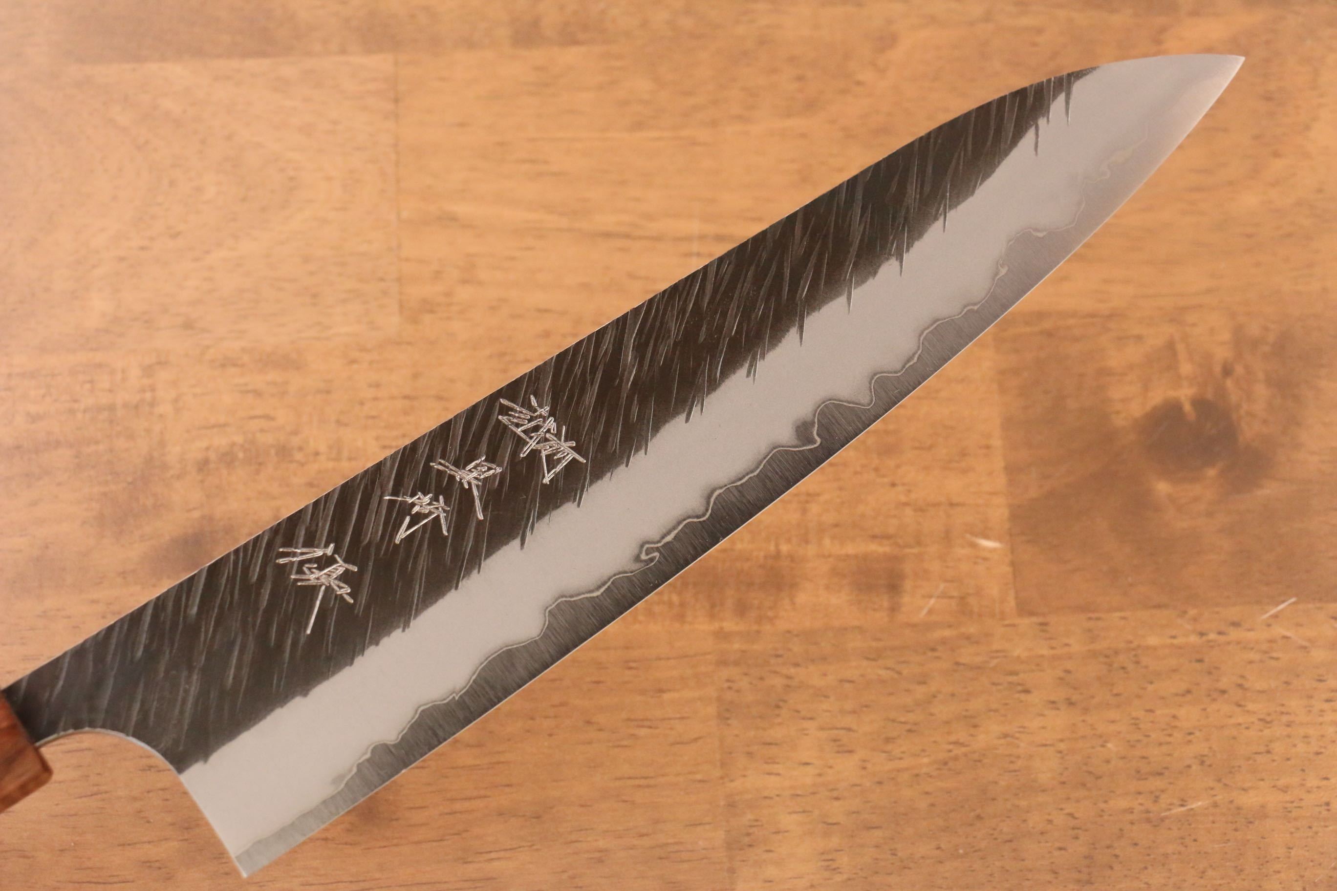 Yu Kurosaki Fujin Blue Super Hammered Gyuto 240mm Maple(With turquoise ring Brown) Handle - Seisuke Knife