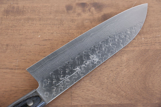 Yoshimi Kato VG10 Hammered Damascus Santoku 170mm with Black Pakkawood Handle - Seisuke Knife