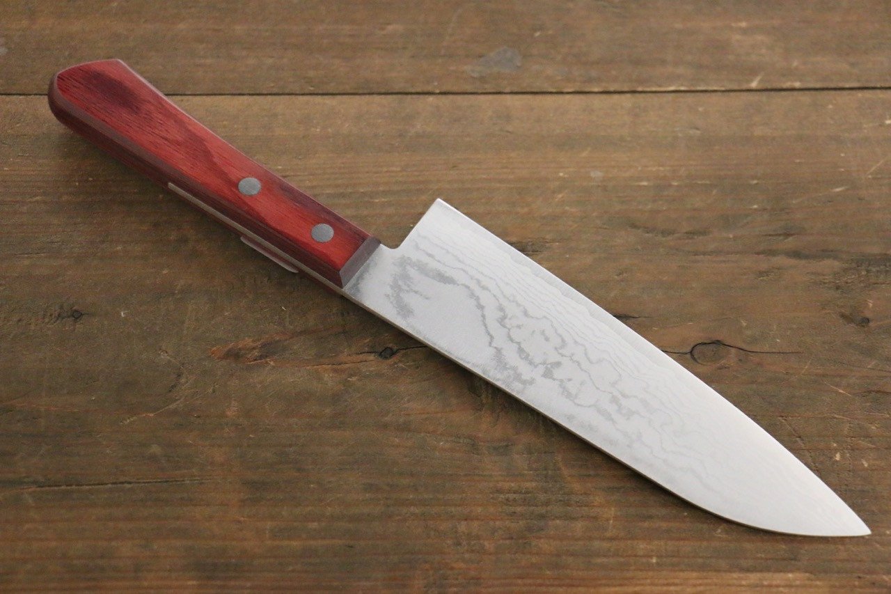 Shigeki Tanaka VG10 17 Layer Damascus Santoku 165mm Red Pakka wood Handle - Seisuke Knife