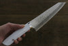 Takeshi Saji SRS13 Hammered Damascus Gyuto 210mm White Stone Handle - Seisuke Knife - Slide 7