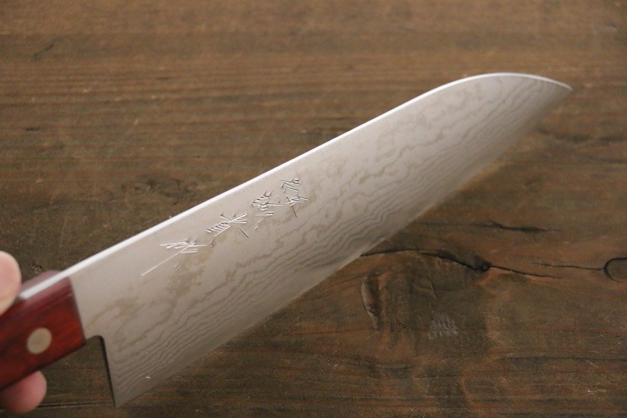 Shigeki Tanaka VG10 17 Layer Damascus Santoku 165mm Red Pakka wood Handle - Seisuke Knife