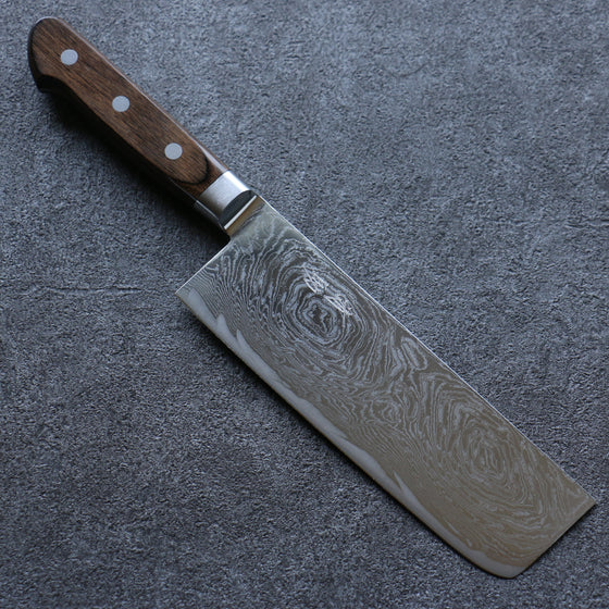 Seisuke Nami AUS10 Mirrored Finish Damascus Nakiri 165mm Brown Pakka wood Handle - Seisuke Knife