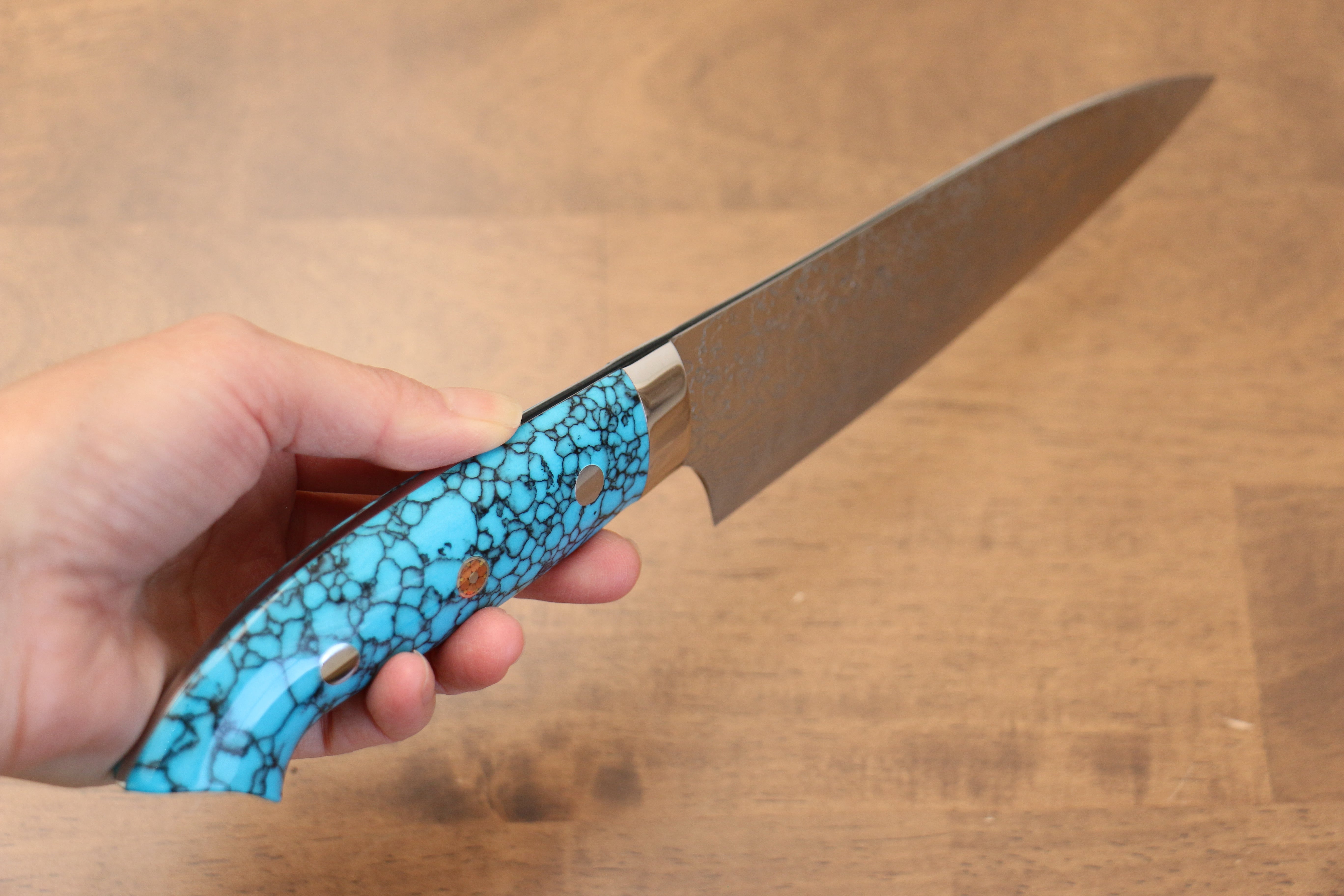 Takeshi Saji SG2 Diamond Finish Petty-Utility 150mm Blue Turquoise Handle - Seisuke Knife