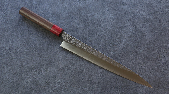 Yoshimi Kato Minamo SG2 Hammered Sujihiki 270mm with Shitan & Red Pakka wood Handle - Seisuke Knife