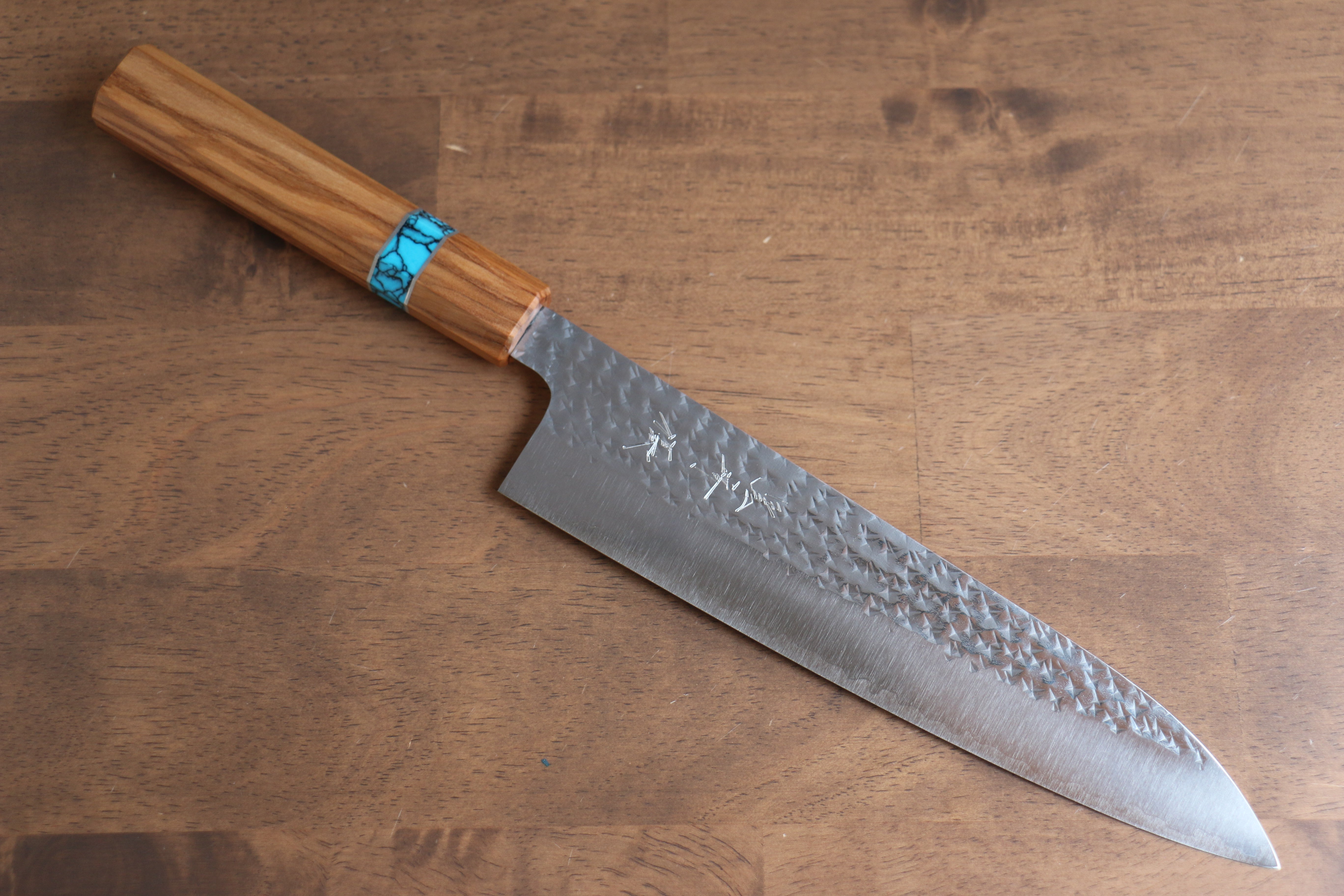 Yu Kurosaki Senko SG2 Hammered Gyuto 210mm Olive tree(ferrule: Turquoise) Handle - Seisuke Knife