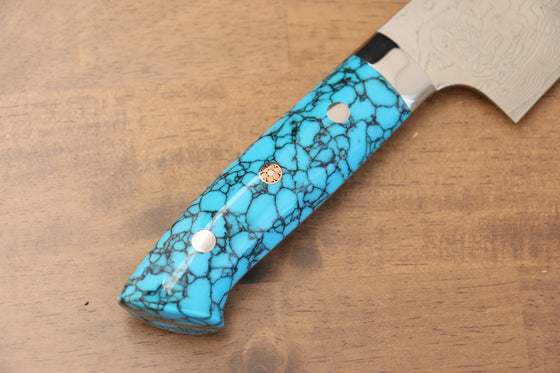 Takeshi Saji SG2 Diamond Finish Santoku 180mm Blue Turquoise Handle - Seisuke Knife