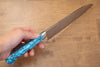 Takeshi Saji SG2 Diamond Finish Santoku 180mm Blue Turquoise Handle - Seisuke Knife - Slide 8