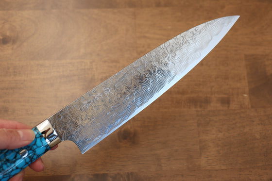 Takeshi Saji SG2 Diamond Finish Gyuto 210mm Blue Turquoise Handle - Seisuke Knife