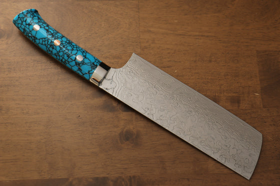 Takeshi Saji SG2 Diamond Finish Nakiri 170mm Blue Turquoise Handle - Seisuke Knife