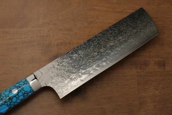 Takeshi Saji SG2 Diamond Finish Nakiri 170mm Blue Turquoise Handle - Seisuke Knife