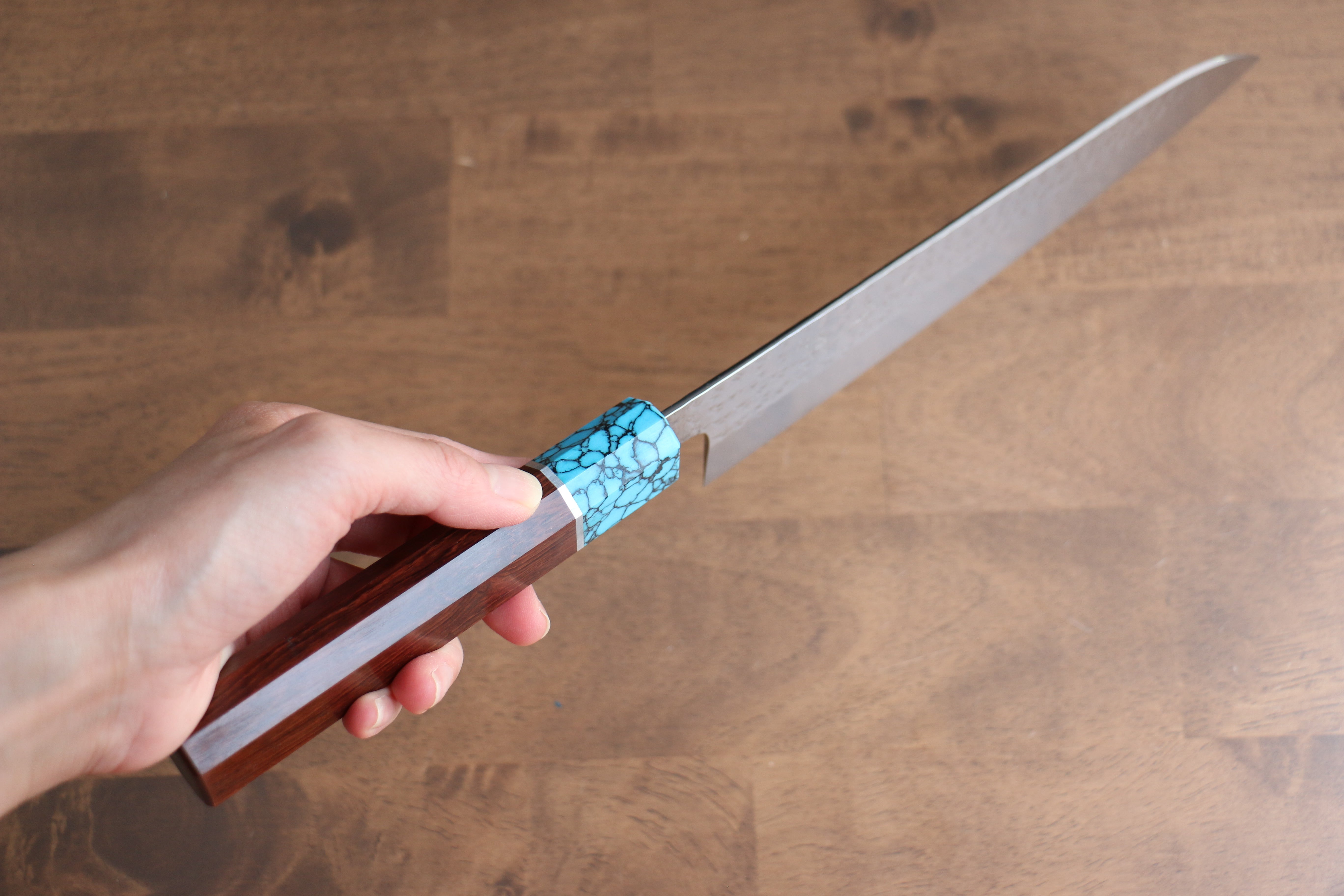 Yu Kurosaki Senko SG2 Hammered Gyuto 210mm with Turquoise & Shitan Handle - Seisuke Knife