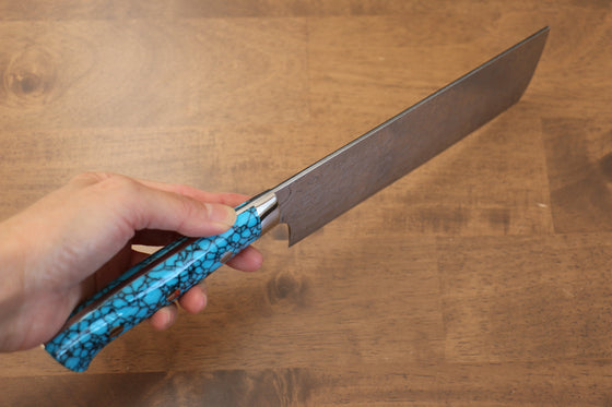 Takeshi Saji SG2 Diamond Finish Nakiri 170mm Blue Turquoise Handle - Seisuke Knife