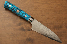  Takeshi Saji SG2 Diamond Finish Petty-Utility 90mm Blue Turquoise Handle - Seisuke Knife