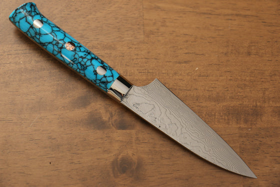 Takeshi Saji SG2 Diamond Finish Petty-Utility 90mm Blue Turquoise Handle - Seisuke Knife