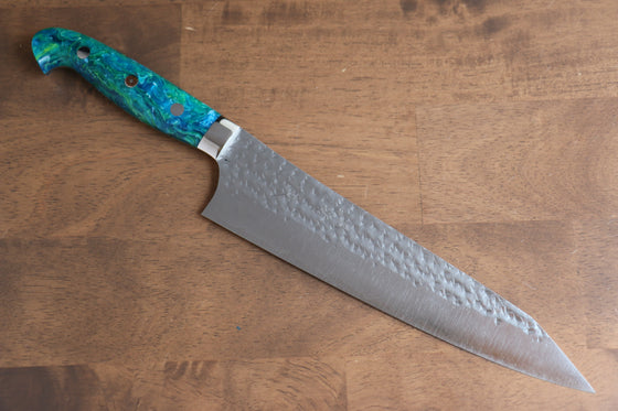 Yu Kurosaki Senko Ei SG2 Hammered Gyuto 210mm Blue Green Acrylic Handle - Seisuke Knife