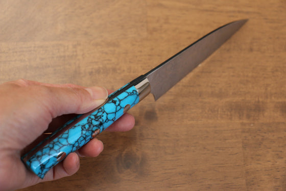 Takeshi Saji SG2 Diamond Finish Petty-Utility 90mm Blue Turquoise Handle - Seisuke Knife