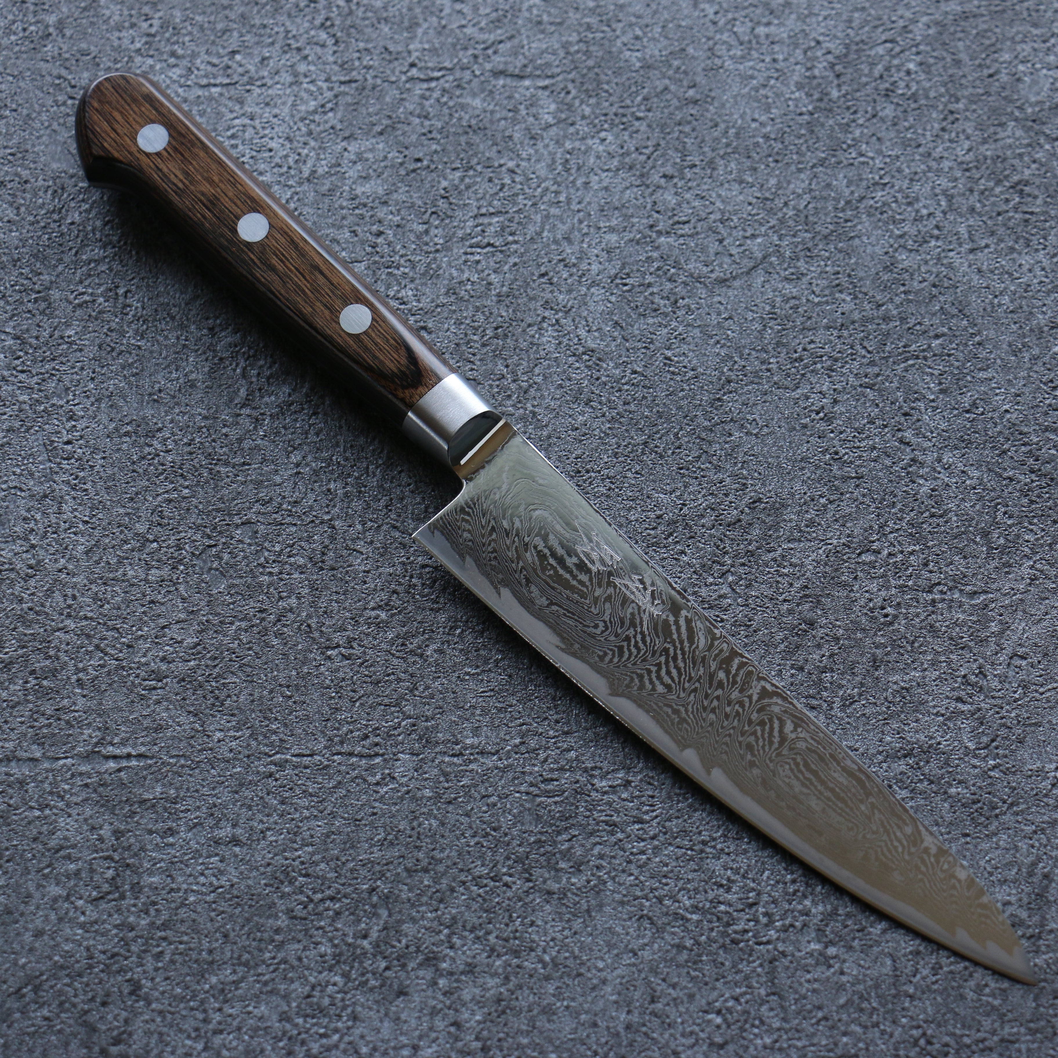 Seisuke Nami AUS10 Migaki Damascus Petty-Utility 135mm Brown Pakkawood Handle - Seisuke Knife
