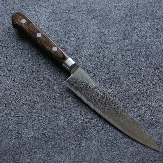 Seisuke Nami AUS10 Mirrored Finish Damascus Petty-Utility 135mm Brown Pakka wood Handle - Seisuke Knife