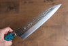 Yu Kurosaki Senko Ei SG2 Hammered Gyuto 210mm Blue Green Acrylic Handle - Seisuke Knife - Slide 4