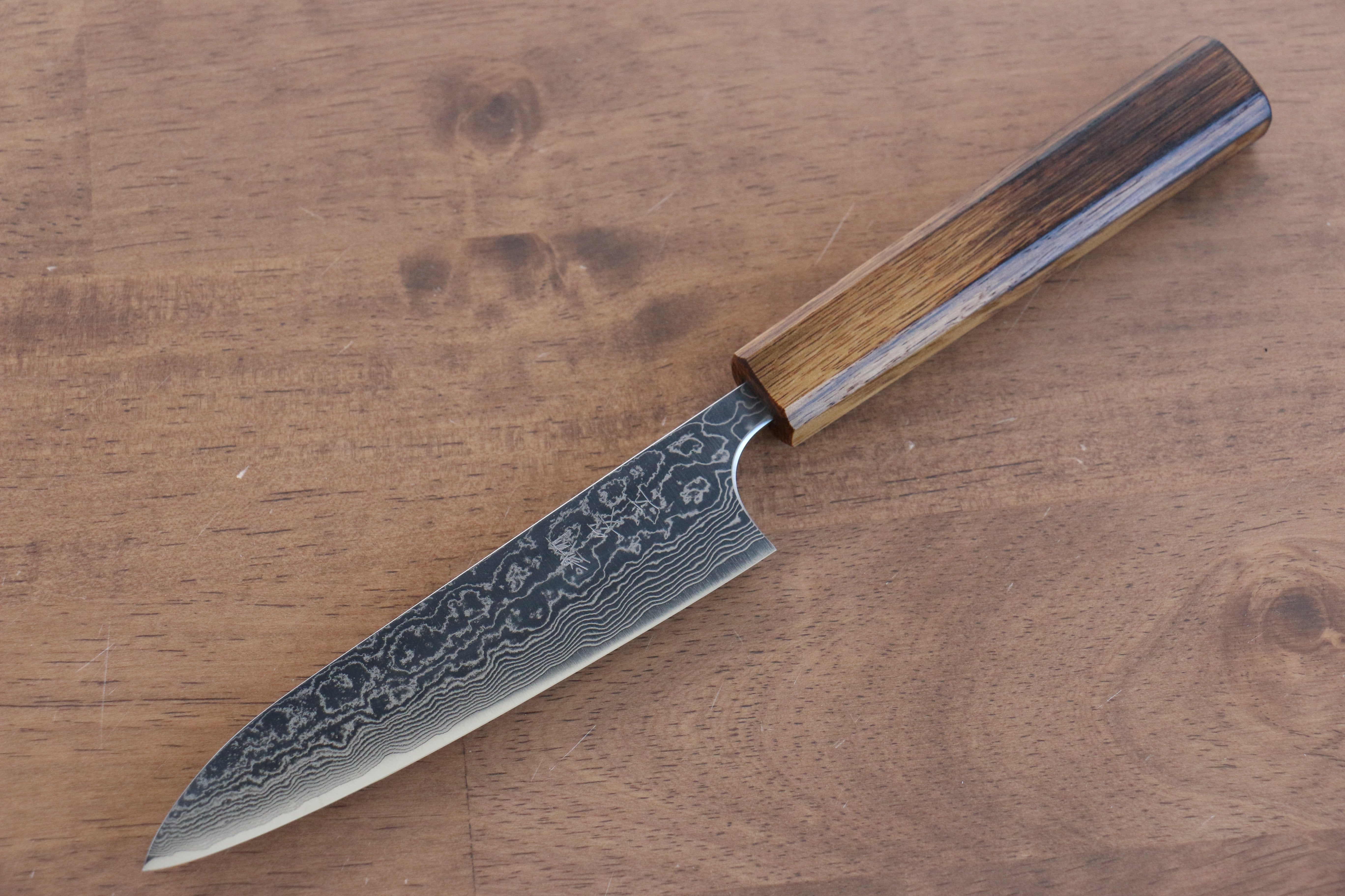 Anryu VG10 Migaki Finished Damascus Petty-Utility 130mm Burnt Oak Handle - Seisuke Knife