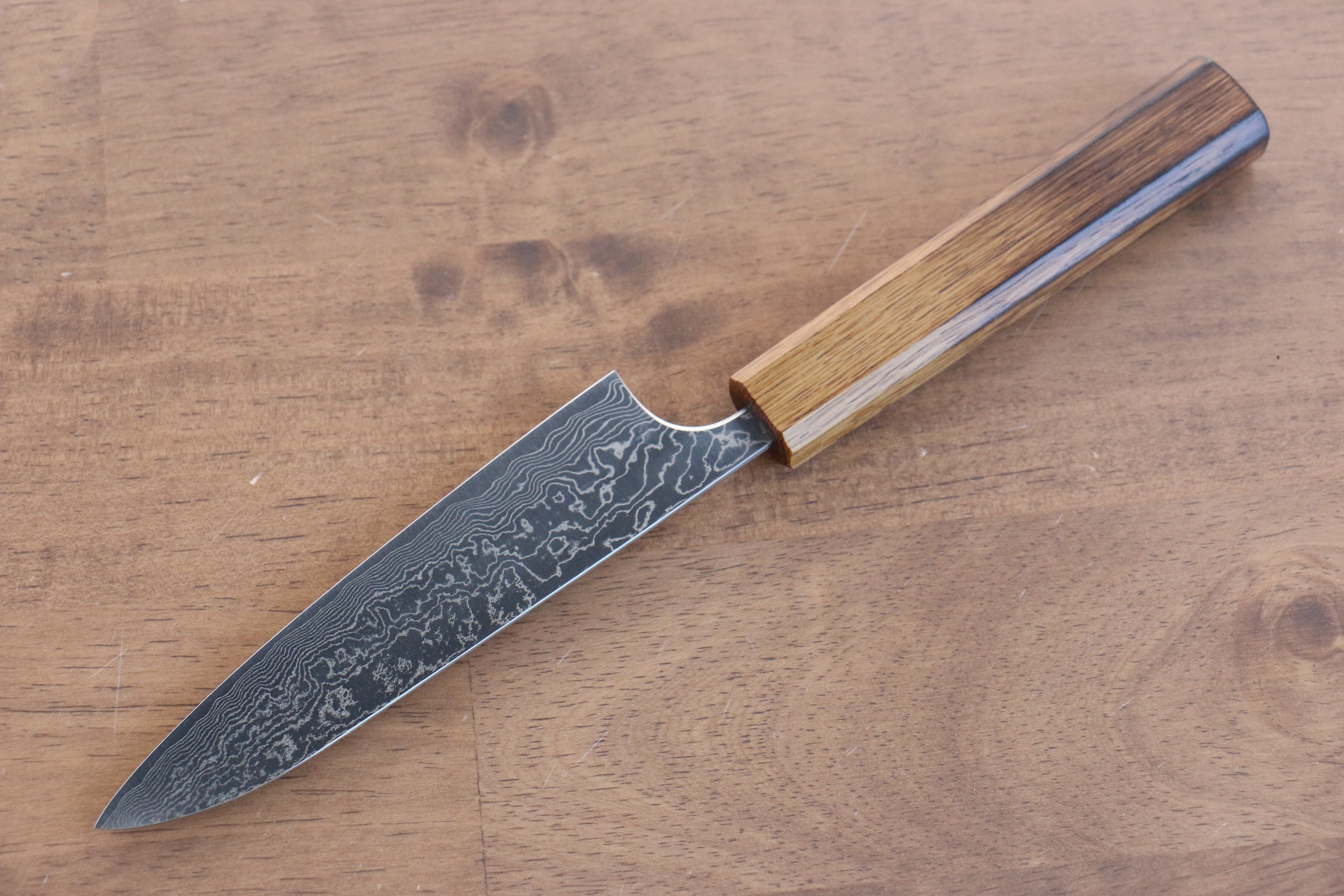 Anryu VG10 Migaki Damascus Petty-Utility 130mm Burnt Oak Handle - Seisuke Knife