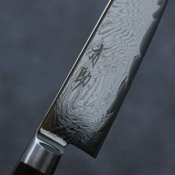 Seisuke Nami AUS10 Mirrored Finish Damascus Petty-Utility 135mm Brown Pakka wood Handle - Seisuke Knife