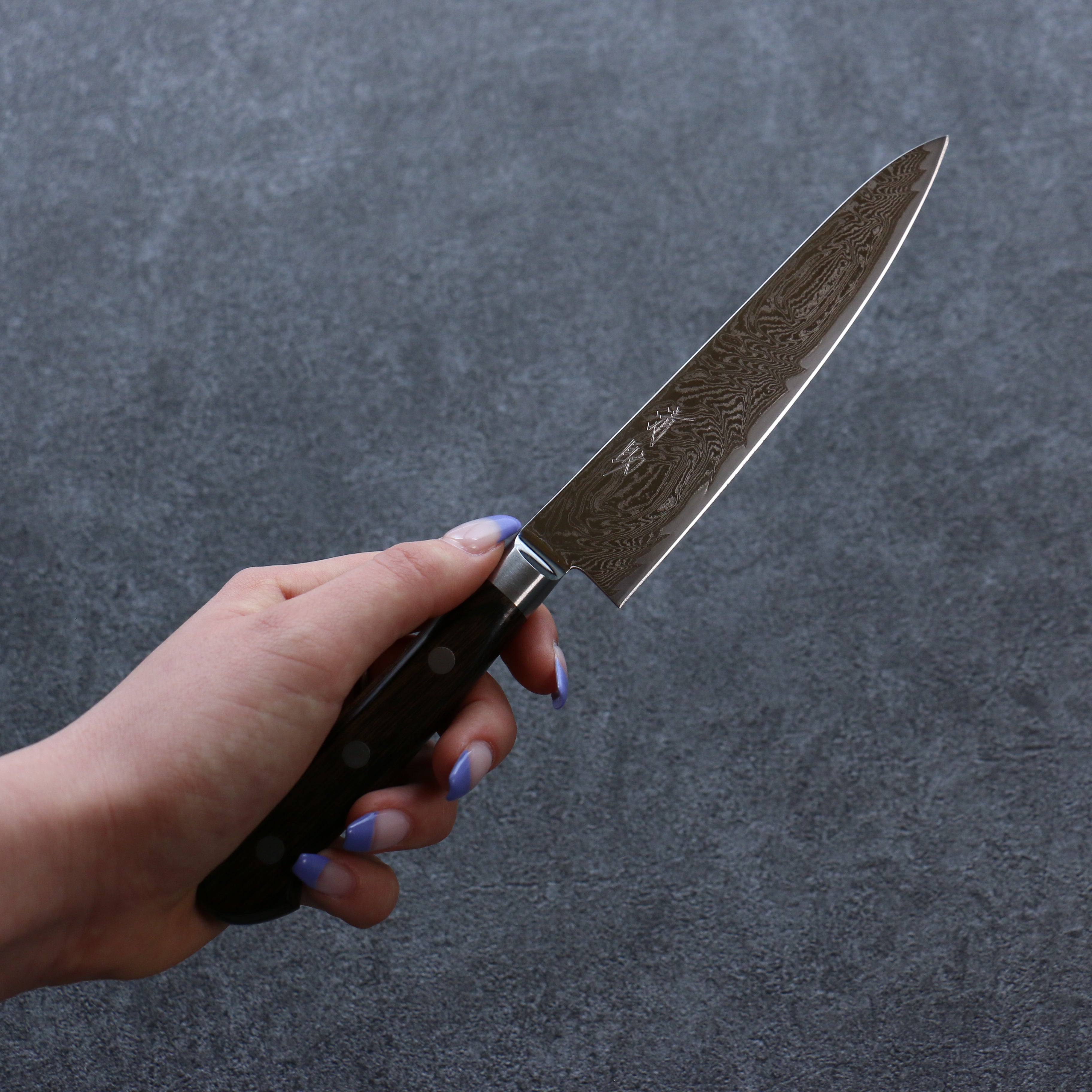 Seisuke Nami AUS10 Migaki Damascus Petty-Utility 135mm Brown Pakkawood Handle - Seisuke Knife