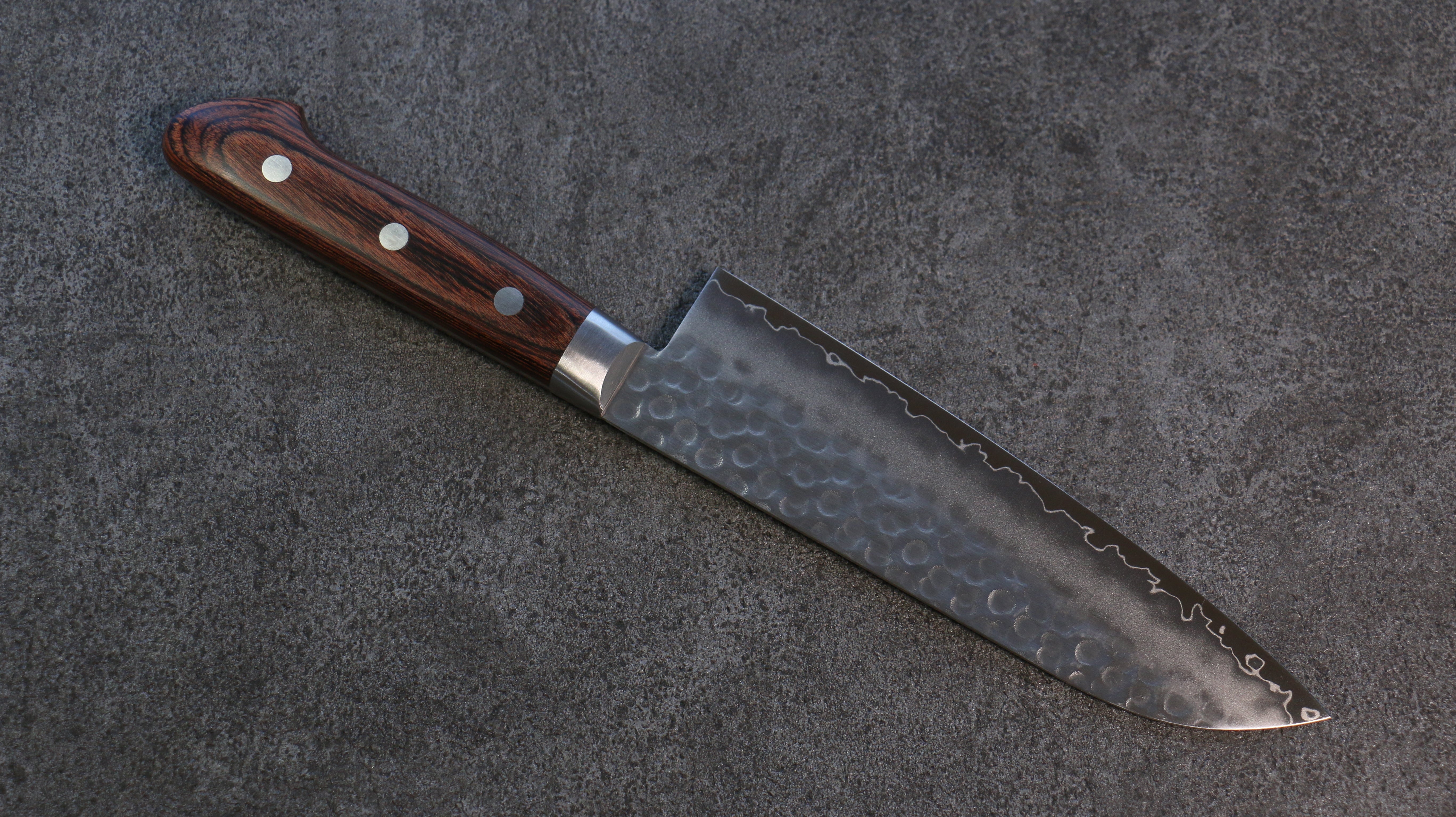 Seisuke Swedish Steel-stn Hammered Santoku 165mm Mahogany Handle - Seisuke Knife