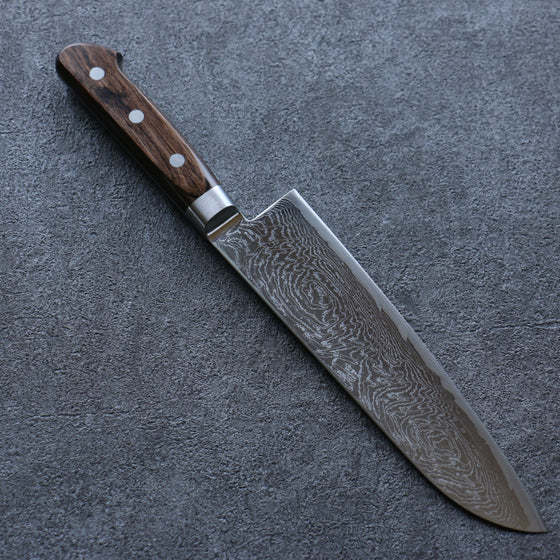 Seisuke Nami AUS10 Mirrored Finish Damascus Santoku 180mm Brown Pakka wood Handle - Seisuke Knife