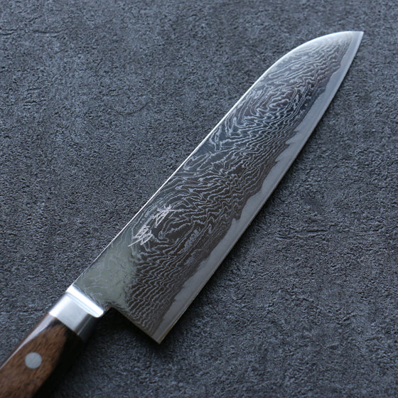 Seisuke Nami AUS10 Mirrored Finish Damascus Santoku 180mm Brown Pakka wood Handle - Seisuke Knife