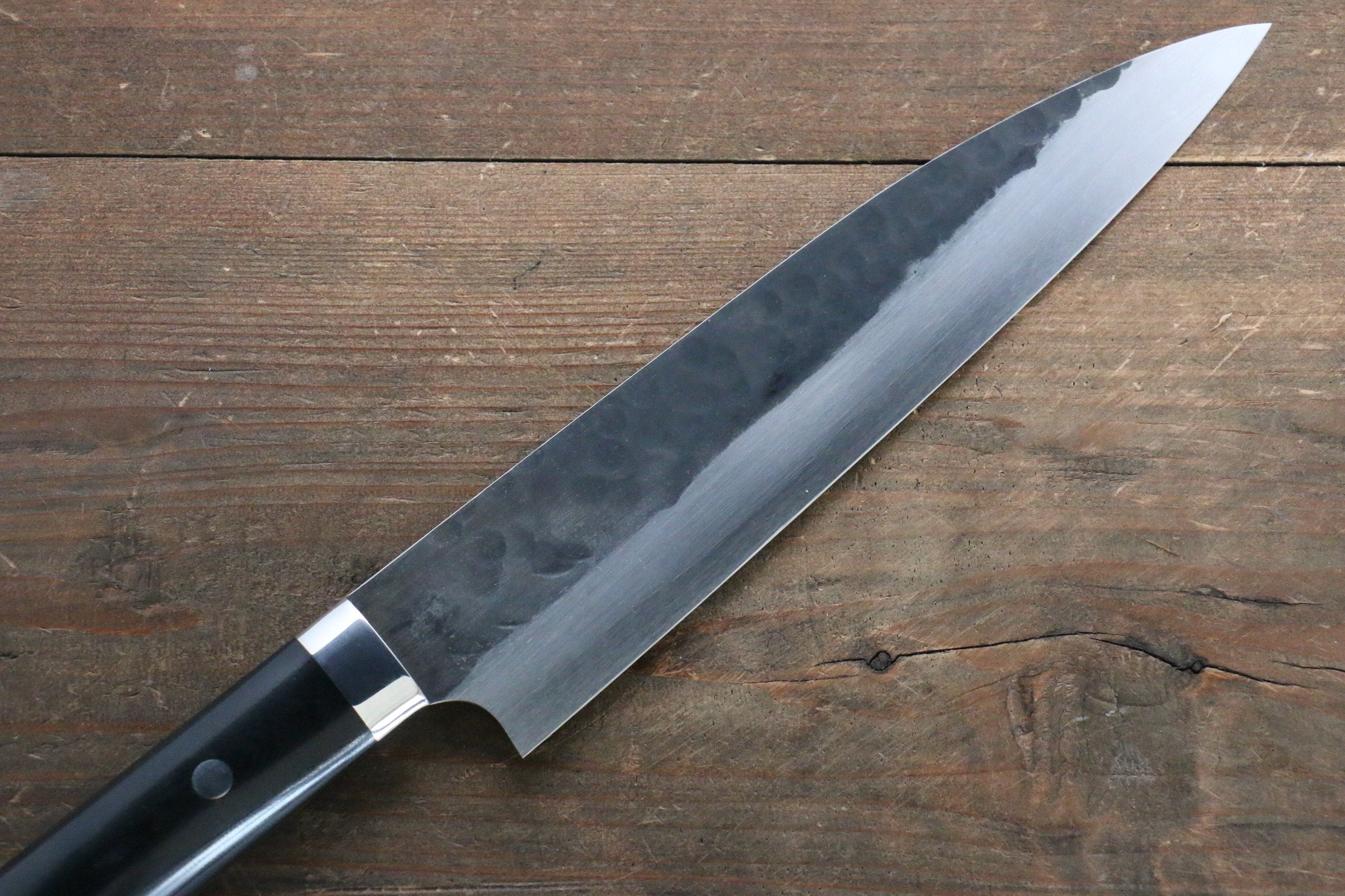 Shungo Ogata Blue Super Hammered Black Finished Gyuto 210mm Black Micarta Handle - Seisuke Knife