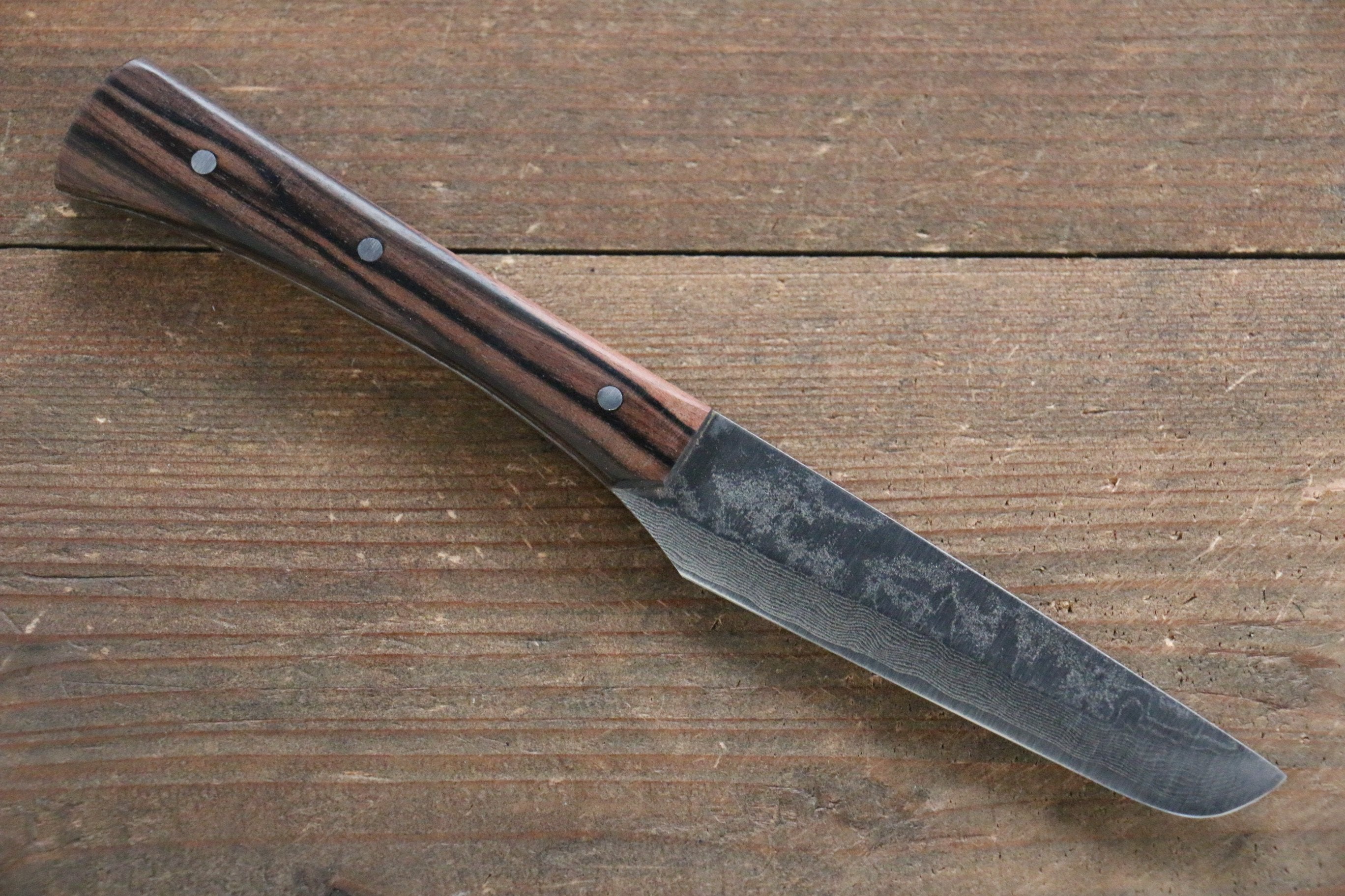 Shungo Ogata VG10 Damascus Mini Knife 90mm Ebony Wood Handle - Seisuke Knife