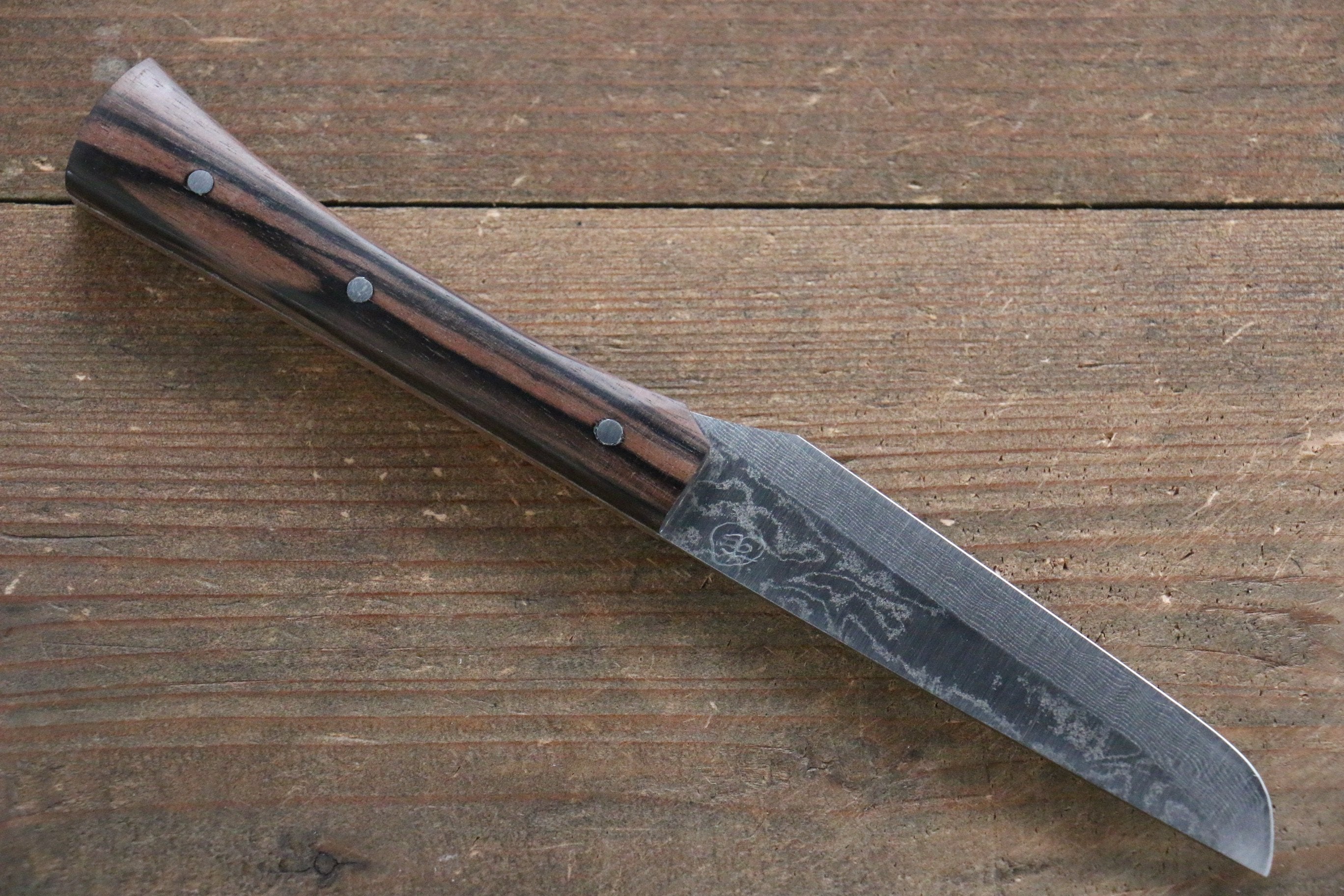 Shungo Ogata VG10 Damascus Mini Knife 90mm Ebony Wood Handle - Seisuke Knife