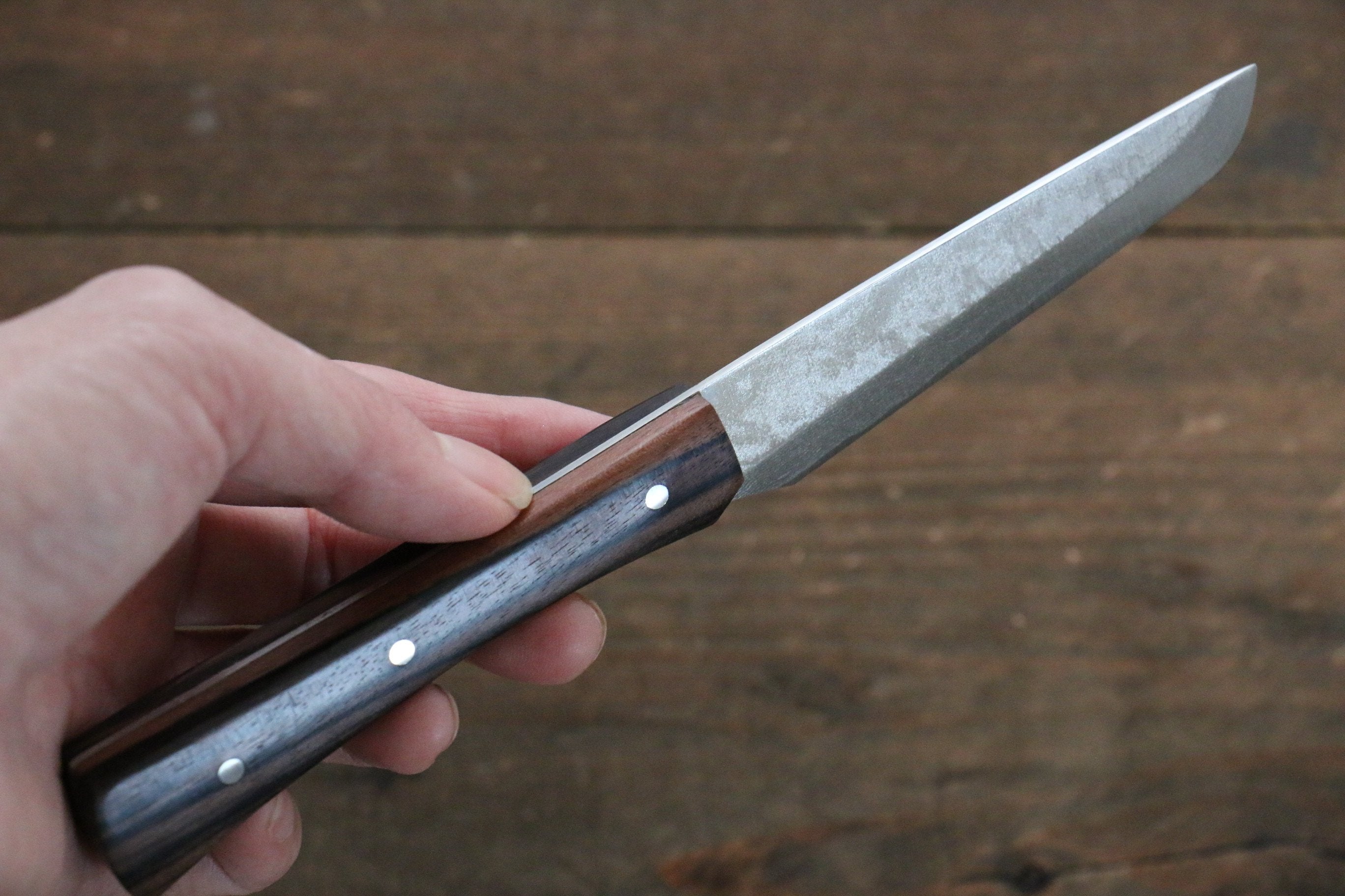 Shungo Ogata VG10 Damascus Mini Knife 90mm Ebony Wood Handle - Seisuke Knife