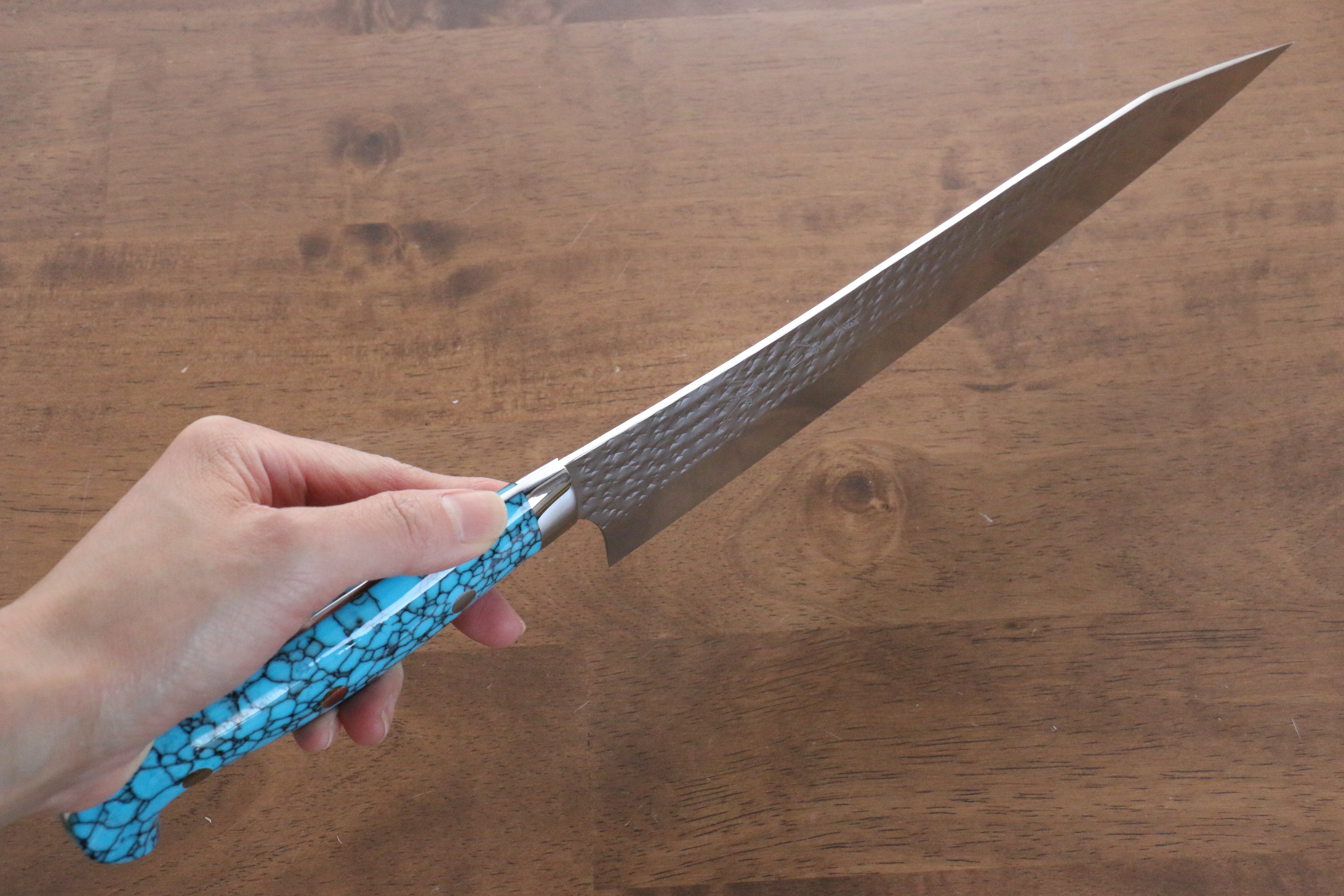 Yu Kurosaki Senko SG2 Hammered Gyuto 240mm Turquoise Handle - Seisuke Knife