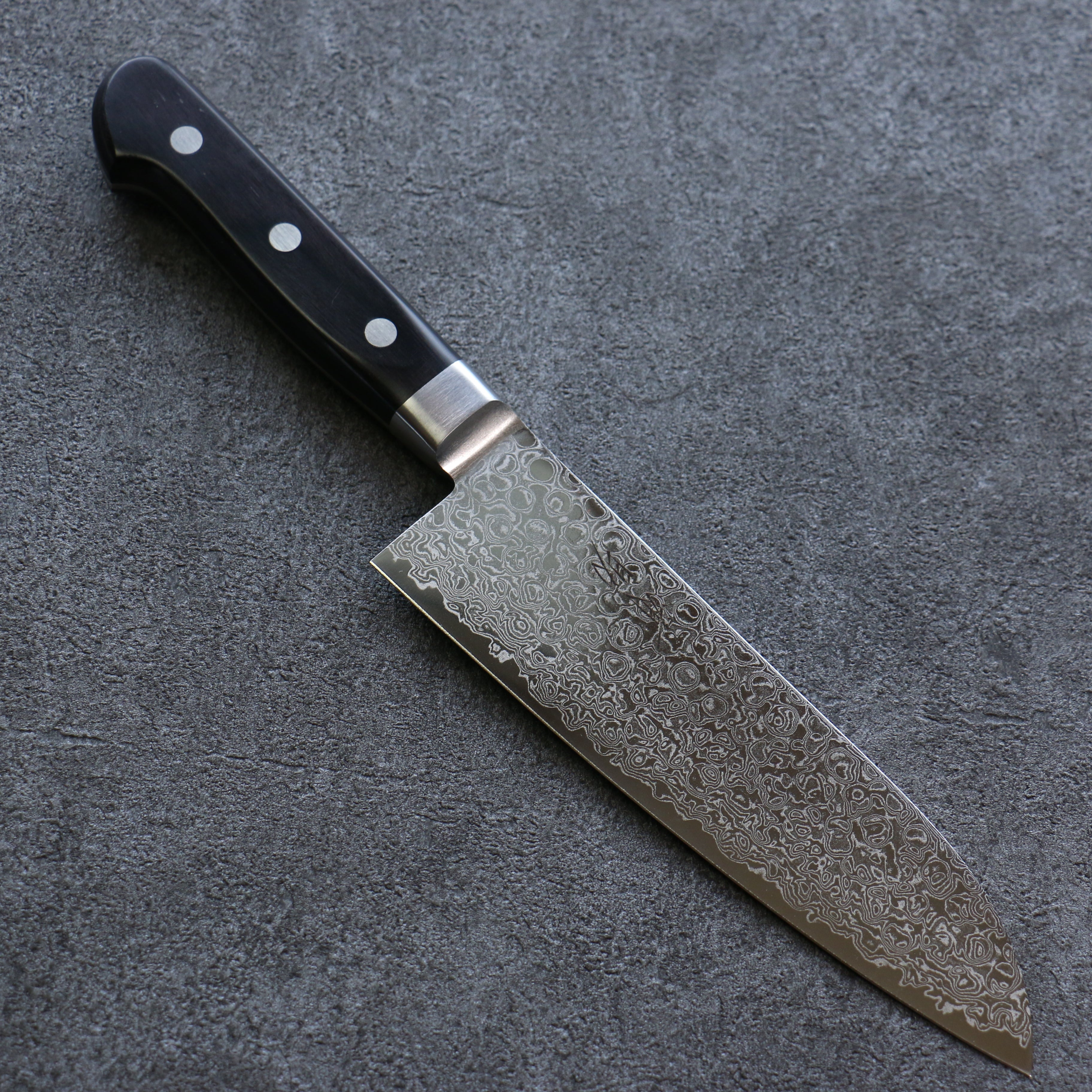 Seisuke ZA-18 Damascus Santoku 165mm Black Pakka wood Handle - Seisuke Knife