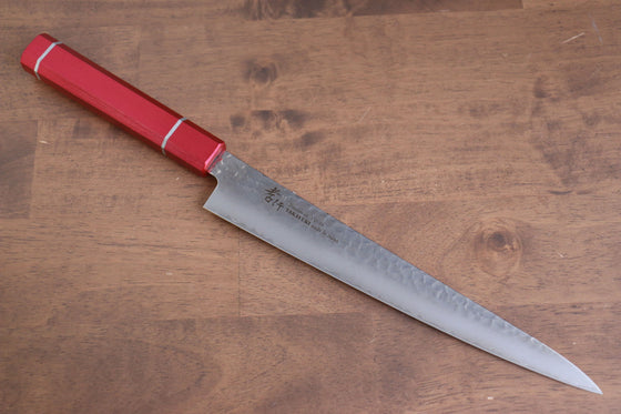 Sakai Takayuki VG10 33 Layer Damascus Sujihiki 240mm Live oak Lacquered (Kouseki) Handle - Seisuke Knife