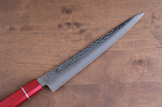 Sakai Takayuki VG10 33 Layer Damascus Sujihiki 240mm Live oak Lacquered (Kouseki) Handle - Seisuke Knife